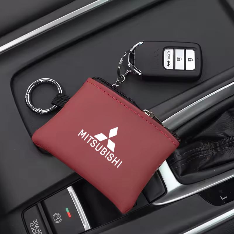 Car Leather Key Wallet Card Bag Emblem keychain Pouch For Mitsubishi Eclipse Lancer Space Delica Triton Ralliart Ex Star Jinxuan