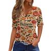 Women's T Shirt Halloween Print Button Short Sleeve Daily Weekend Fashion Basic V- Neck Regular Top