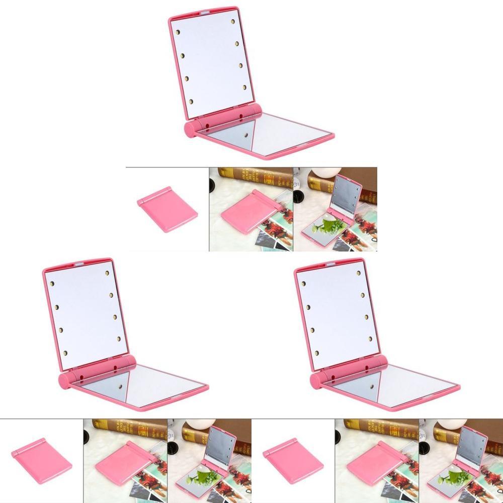 Portable Mini Makeup Cosmetic Folding Compact Pocket Mirror With 8 Lights Led