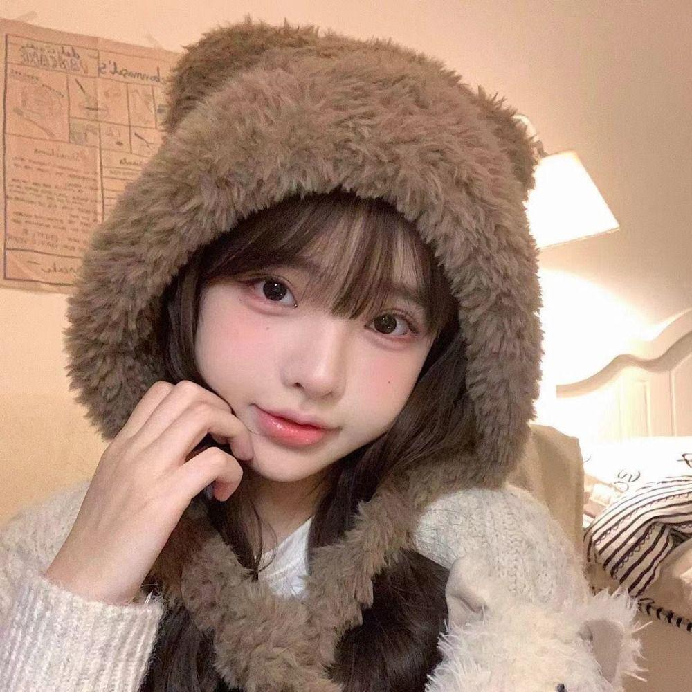Lamb Fleece Bear Ears Skull Cap Earmuffs Ear Protection Beanie Hat Woolen Plush Hat Female/Girls