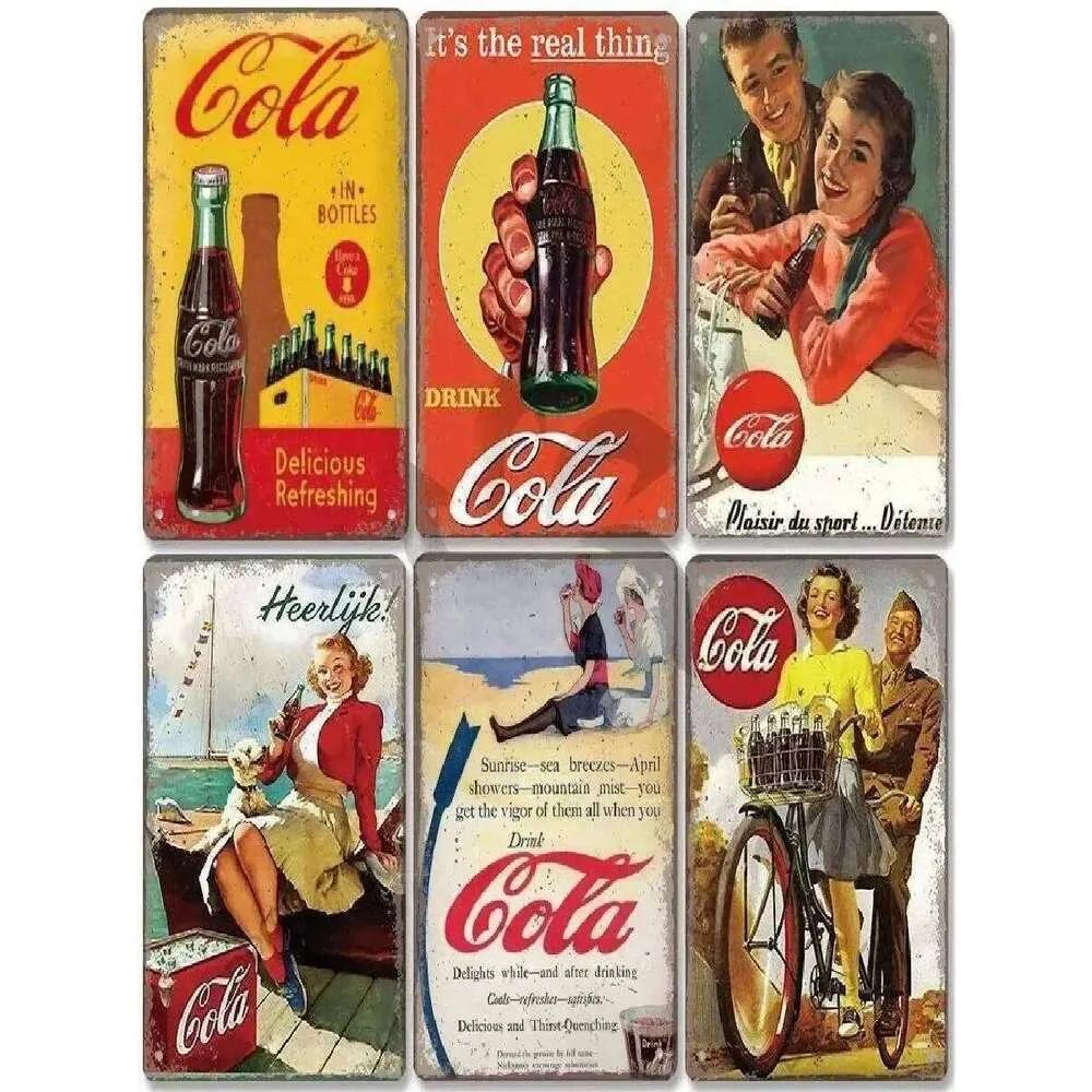 Vintage Metal Tin Signs Soft Drinks Poster with Retro Girls Drinking Cola Bottles Perfect Wall Decor for Bar Pub Club Res 26T0104 26T0104