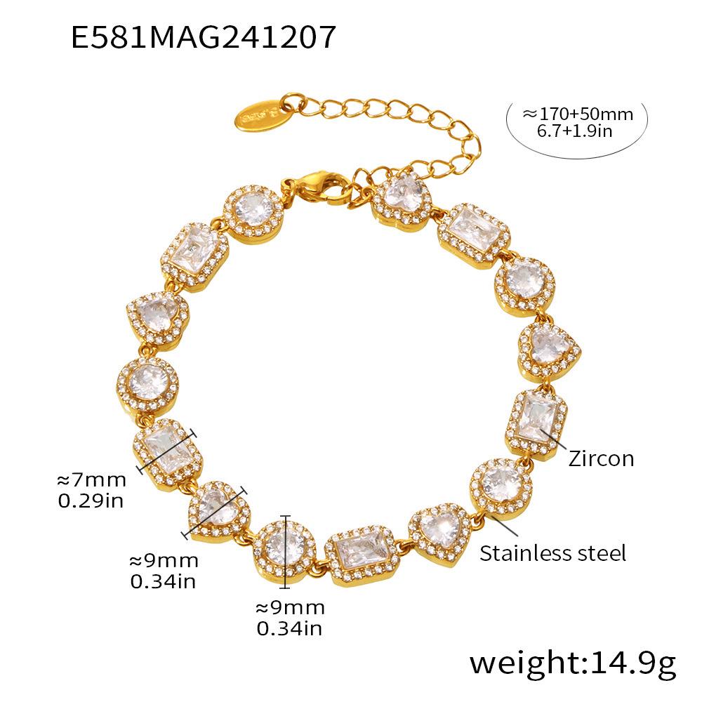 Qiong Yao Geometric Heart Zirconia Bracelet - Women s European American Style Stainless Steel