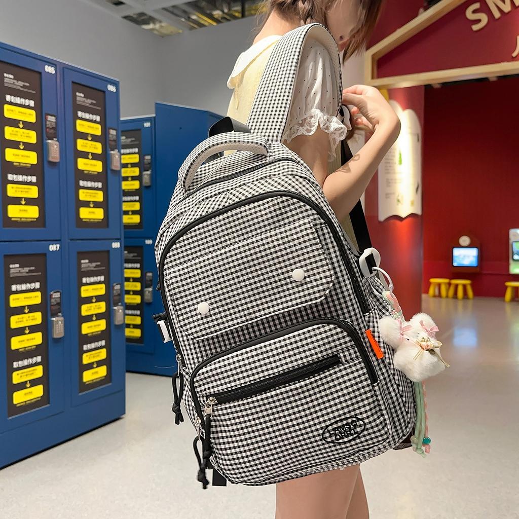 Schultasche Neuer Rucksack Karierter Rucksack Retro Pendler Laptop-Rucksack Schüler Rucksack mit großer Kapazität