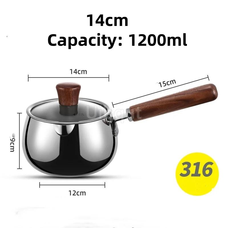 316 Stainless Steel Milk Saucepan with Lid Round Pasta Pot Cookware Stockpot Stovepot for Hotel Camping Restaurant 12 14cm