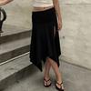 Womens Streetwear Midi Skirt With Asymmetrical Slit Ruched Waist Loose Fit Solid Color Stretchy Milk Silk Fabric