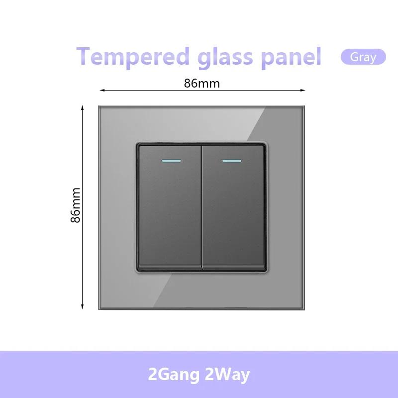 UK 13A 220V Dual Outlet with 18W Type-C Quick Charge,1/2 Way Light Switch Panel, Tempered Glass Surface,Wall Socket for TV/Phone