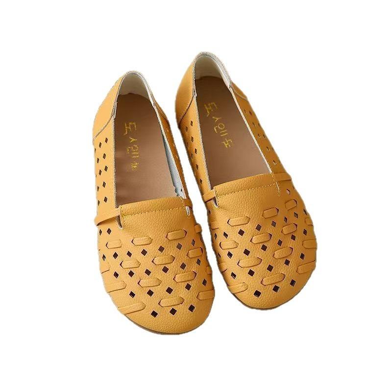 Summer new breathable hollow women's Doudou shoes soft sole soft surface woven fabric comfortable flat sole single shoes