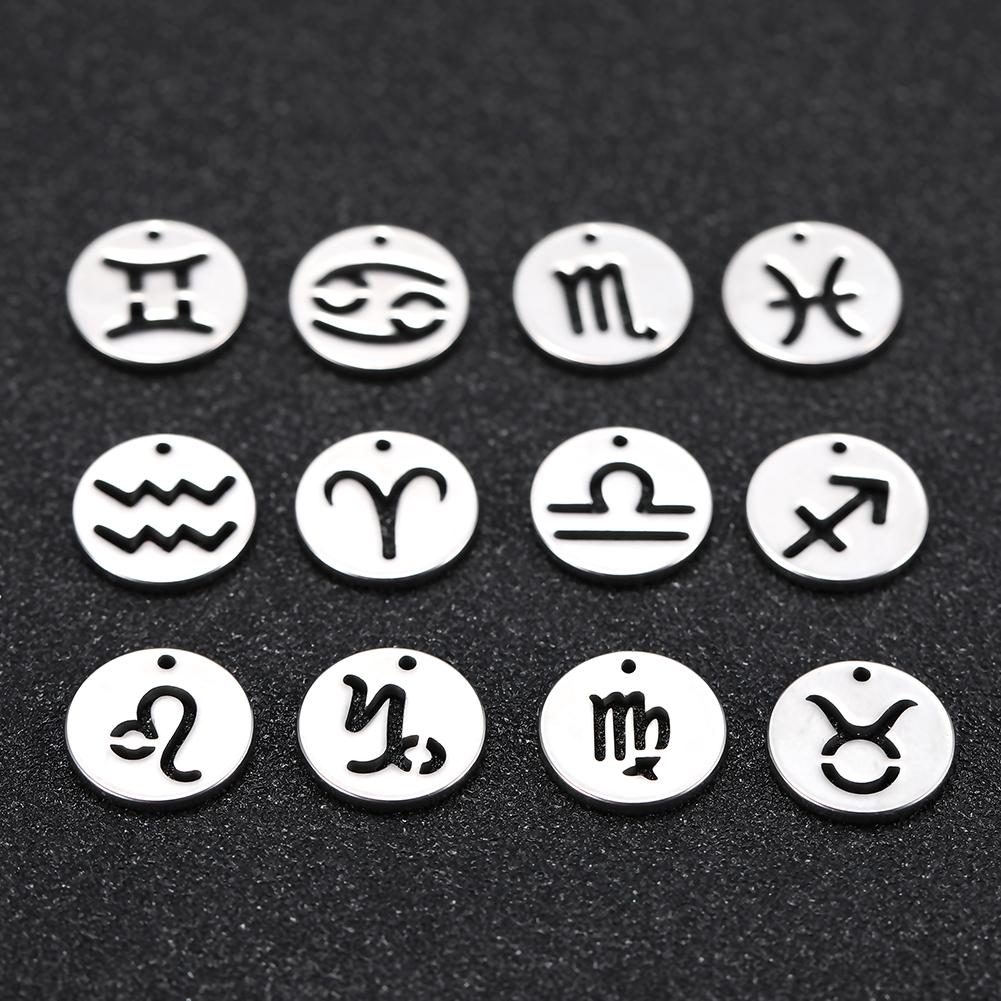 Teamer 12pcs/lot Zodiac Signs Charms Jewelry Making Stainless Steel Gold Color 12 Constellation Taurus Pendants Birthday Gifts