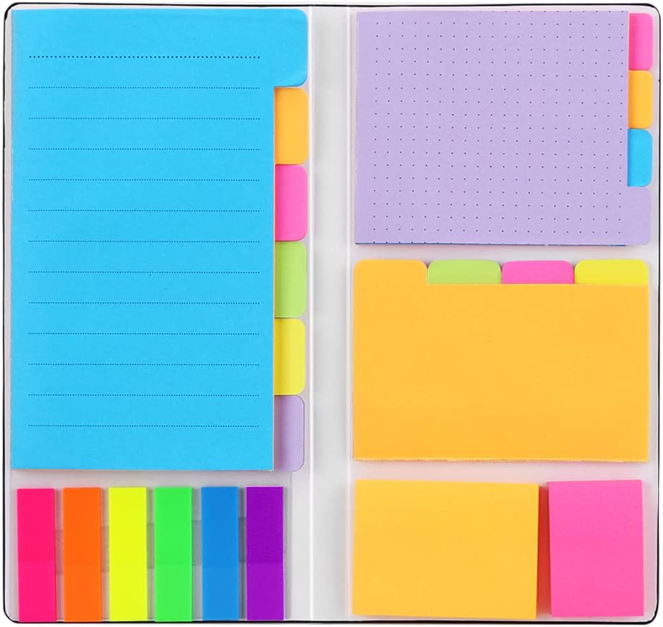 Sticky Notes Sticky Notes Hommie Sticky Notes Set Contents in 6 Formats, 7 Colors, Page Markers with Writable Labels, Page Markers, (Colored)