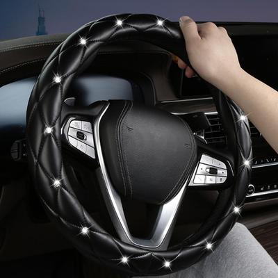 Weiches Leder Bestickt Stereo Mit Diamanten besetzt Auto Lenkradbezug Autozubehör