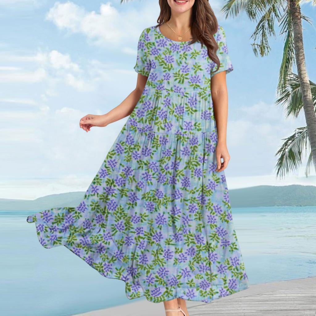 Women's Casual Loose Bohemian Floral Print Short Sleeve Dress