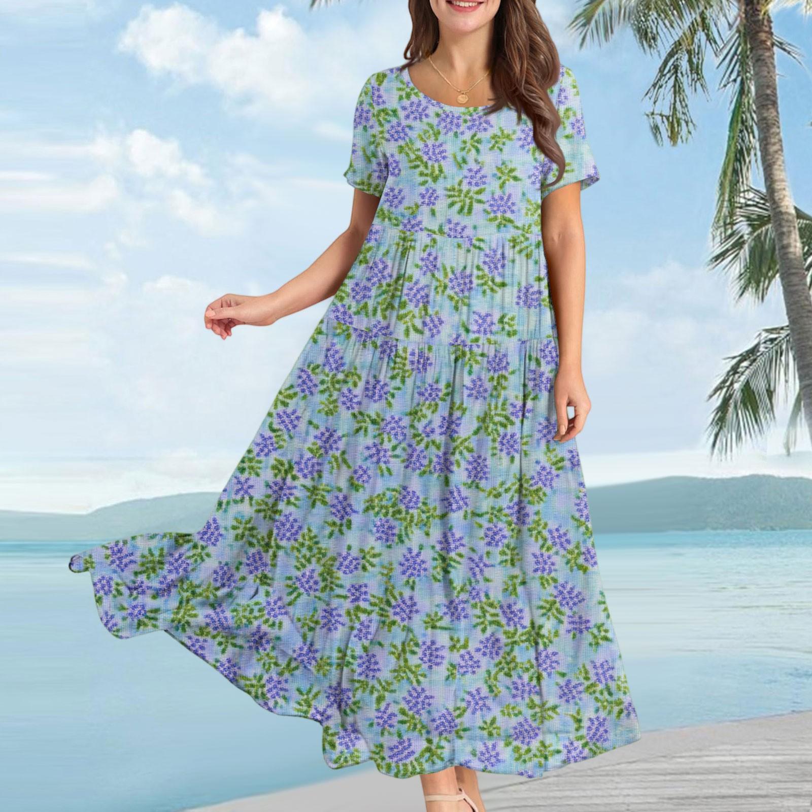 

Женское повседневное свободное платье с коротким рукавом и бохо-цветочным принтом XL