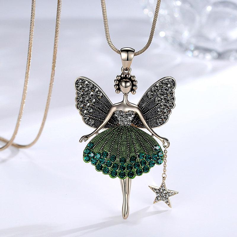 New Cartoon Princess Pendant Necklace With Diamond Inlay Design, Versatile And High-End Sweater Chain For Women