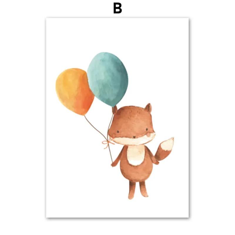 

Воздушный шар Лиса Кролик Медведь Сова Енот Настенное искусство для детской комнаты Холст Живопись Детская комната Постеры Принты Настенные картины Декор детской спальни 21cm×30cm NoFrame