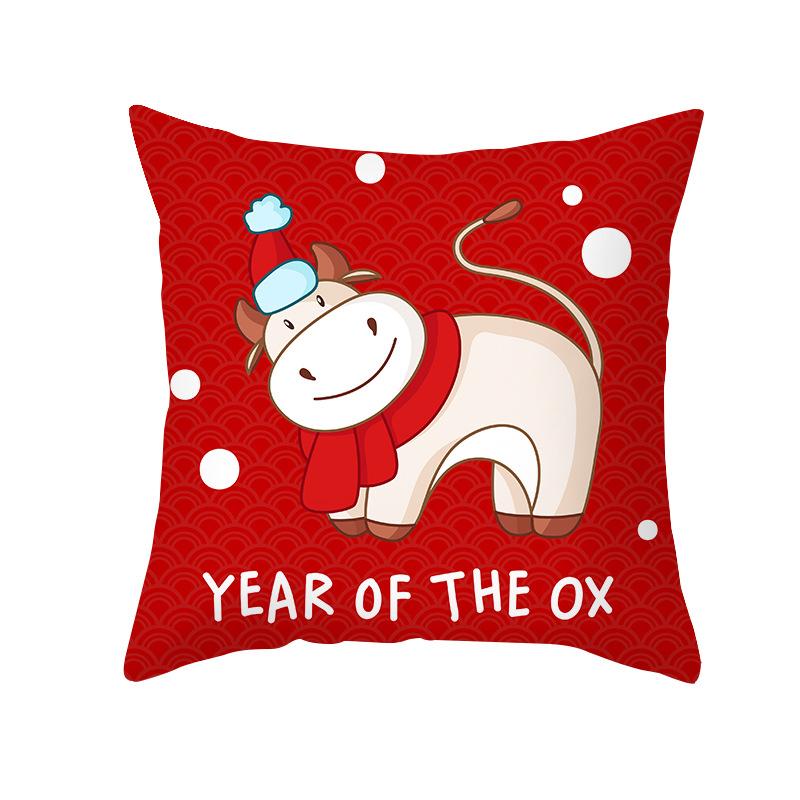 Short Plush Year of The Ox Pillow Insurance Company Gift Cushion Big Red Fortune Pillow Office Cushion
