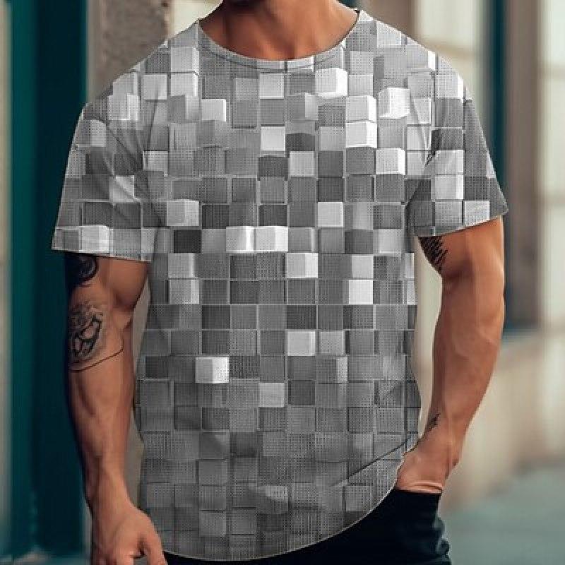 

Муж. Футболка Футболка Вафельная футболка Графика В клетку / В клетку Круглый вырез Одежда Одежда 3D принт На открытом воздухе Уличный С короткими рукавами Модельер На каждый день XL
