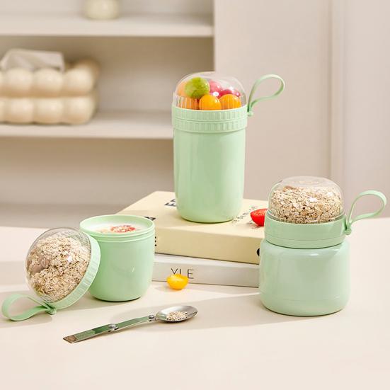 Portable Breakfast Cups Stainless Steel Lunch Cup Double-Layer Insulated Food Jar with Spoon Leakproof Travel Salad Container for Soup Salad