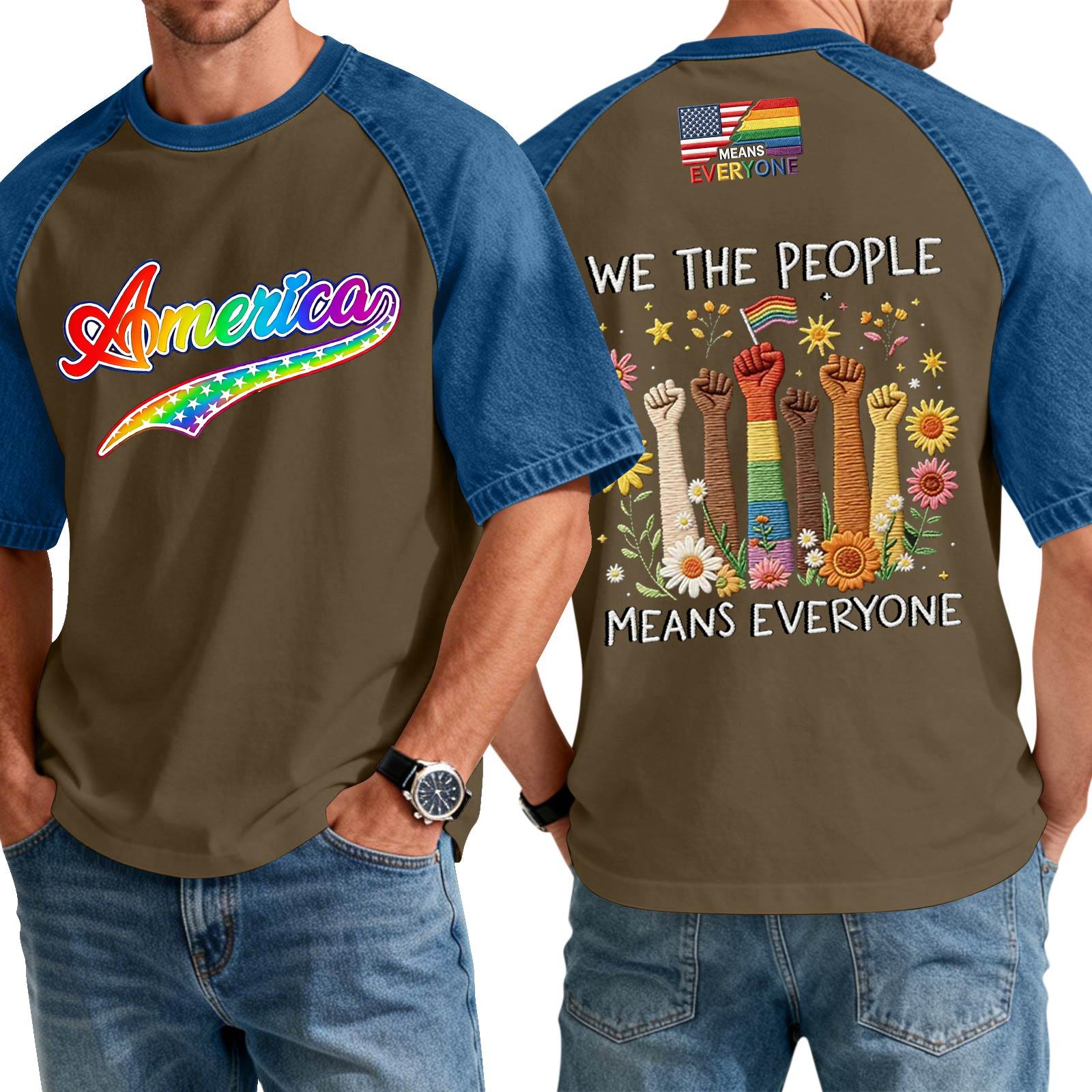 

Mens Casual Short Sleeve T Shirt Denim Patchwork Top with Printed Graphic Comfortable Fit Soft Fabric Summer Wear M
