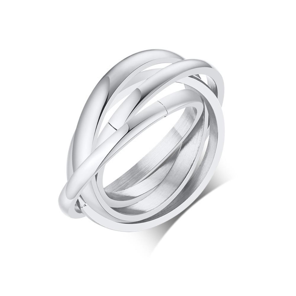 Conjunto Trio de Anéis Femininos em Aço Inoxidável Moda Minimalista Três Cores Anéis Empilháveis Joias