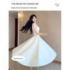 Elegant Women's Spaghetti Strap Waist-Cinched White Long Dress - Early Spring 2026 Collection, Romantic & Formal Design