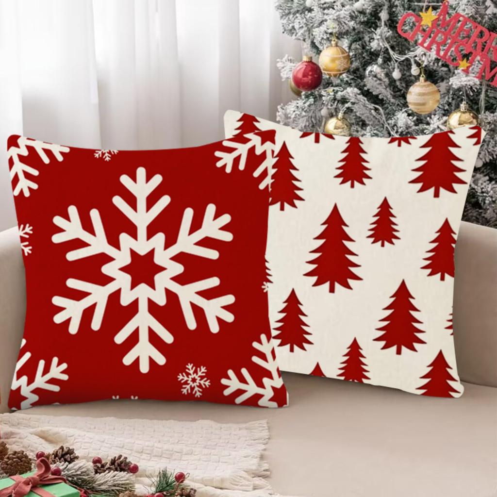 Christmas Pillowcase Red Christmas Tree Snowflake Print Pillowcase