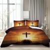 Latacaca 3pcs Christian Cross Duvet Cover Set 1 Duvet Cover + 2 Pillowcases Featuring A Beautiful Sunrise Over The Cross