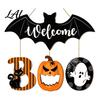 Double Sided Wood Craft Halloween BOO Door Sign Wooden Ghost Evil Pumpkin Black Cat Hanging Welcome Indoor Outdoor Holiday Ornaments Spooky