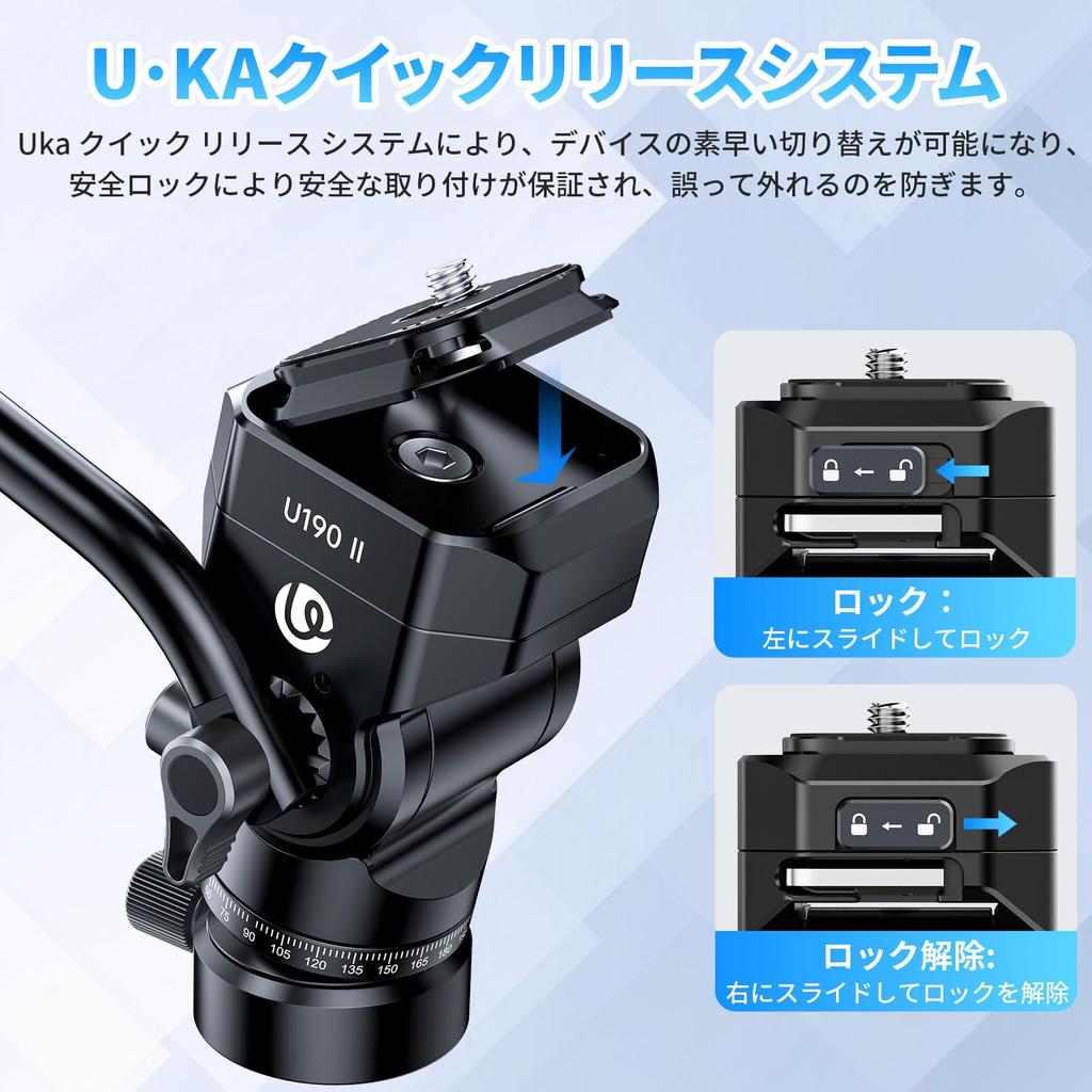 Ulanzi II Video Tripod Head with Uka Quick Compatible with F38 Fluid Pitch and and 4kg Load Leveling Angle Aluminum Alloy Detachable 38mm Compatible