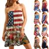 Women’s Casual Strapless Sleeveless Dress with Printed Star and Stripe Pattern for Summer Holiday Beachwear