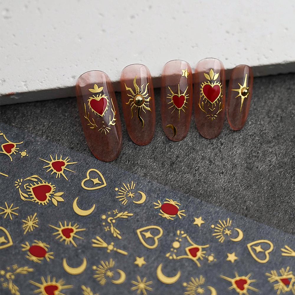 1pcs 3D Bronzing Gold Love Nail Art Stickers Holographic Stars Sun Starlight DIY Nail Decals Manicure Decoration