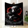 Anime Character with Red Aura and White Hair Design Warm Blanket, Flannel Blanket for Bedroom, Living Room, Sofa, and Nap.