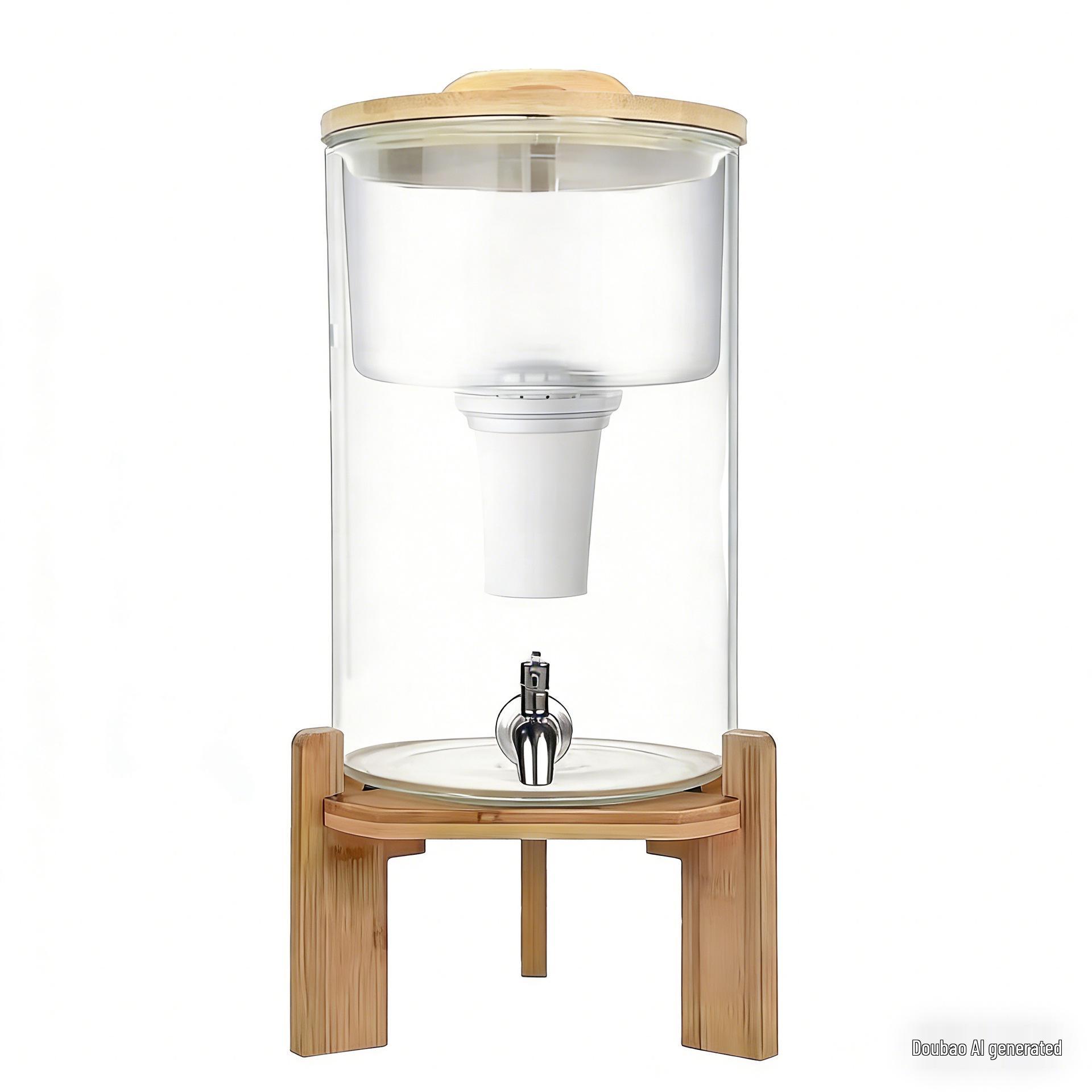 Bamboo Base Glass Gravity Water Purifier with Activated Carbon Filter G01