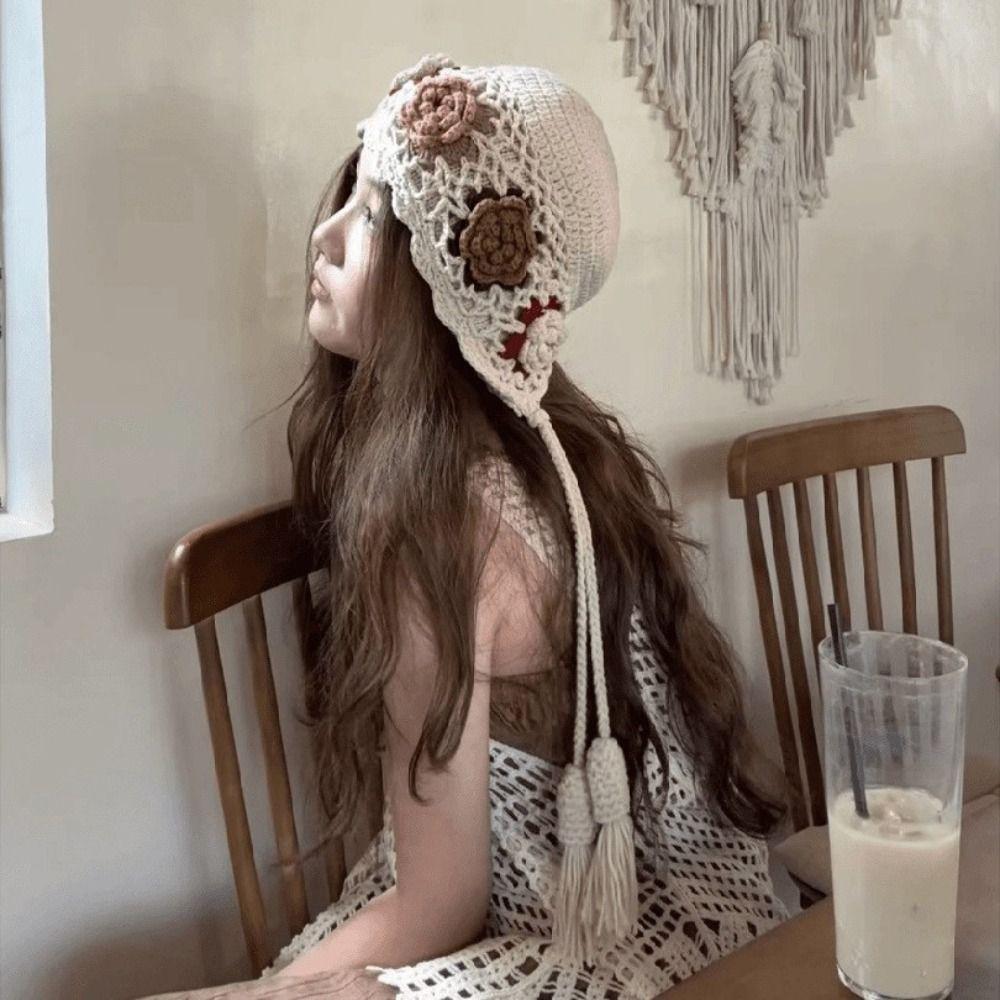 Tassels Tassel Beanies Hollow Out Knit Cap Fashion Crochet Knitted Hat Apparel Accessories