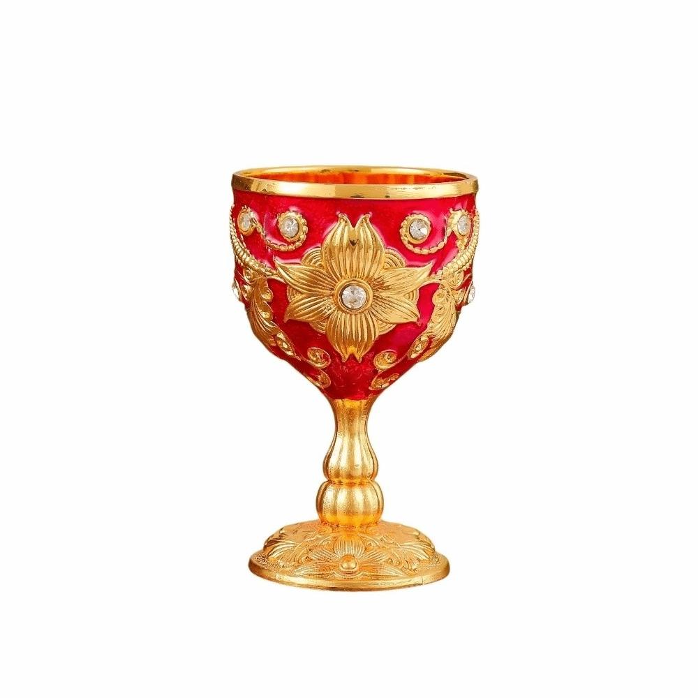 Flower Embossed Metal Chalice Goblet Rhinestone Decorative Vintage Wine Cup European Style Medieval Vodka Champagne Liqueur Cup