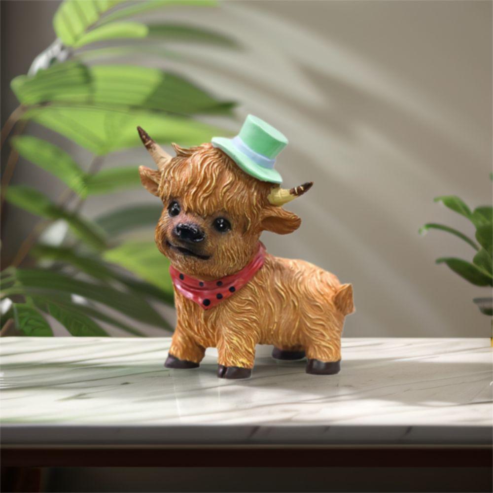 Resin Cow Statue Cute Animal Sculpture Cowboy Style Cow Ornament  Farmhouse