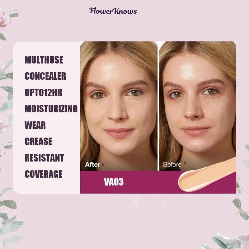Flower Knows Středolétý korektor Lehký krém s kyselinou hyaluronovou, Tekutý rozjasňovač na kruhy pod očima a zarudnutí