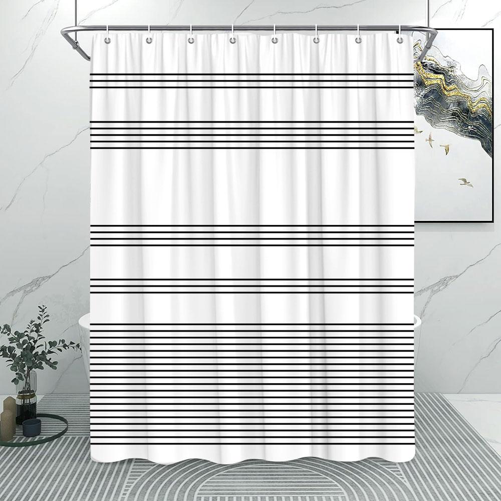Tenda da Doccia alla Moda a Righe Grigie Motivo a Linee Semplici Moderne Casa Poliestere Stampato Tende da Doccia Arredamento Bagno Con Ganci