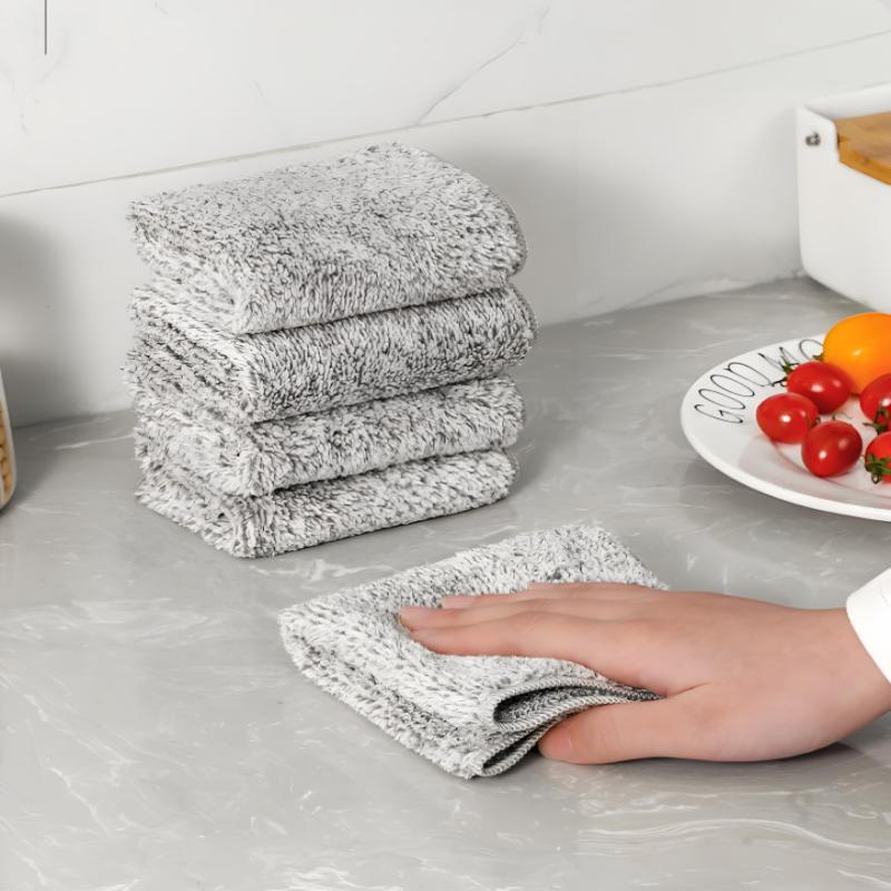 10pcs Gray Bamboo Charcoal Thickened Super Absorbent Dishcloth Oil Resistant Kitchen Wipes Microfiber Cleaning Cloths