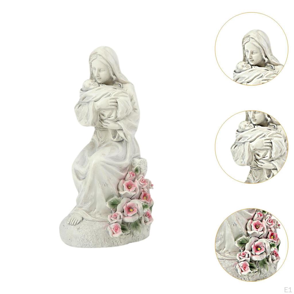 Mary Figurine Garden Light Lamp Resin Sculpture Jesus Statue for Altar Entryway Walkway