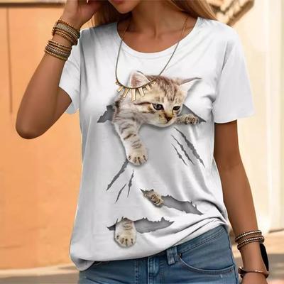 2024 Women's Short-Sleeve European & American Fashion Cat Top