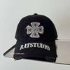 2025 trendy cross baseball cap for women, summer distressed street style with letter embroidery, face-slimming duckbill cap