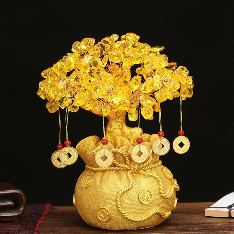 Goldener Glücksbaum Chinesischer Barren Kristall Glücksbaum Ornament Reichtumsornament Heim Büro Tischdekoration Tischplattenhandwerk