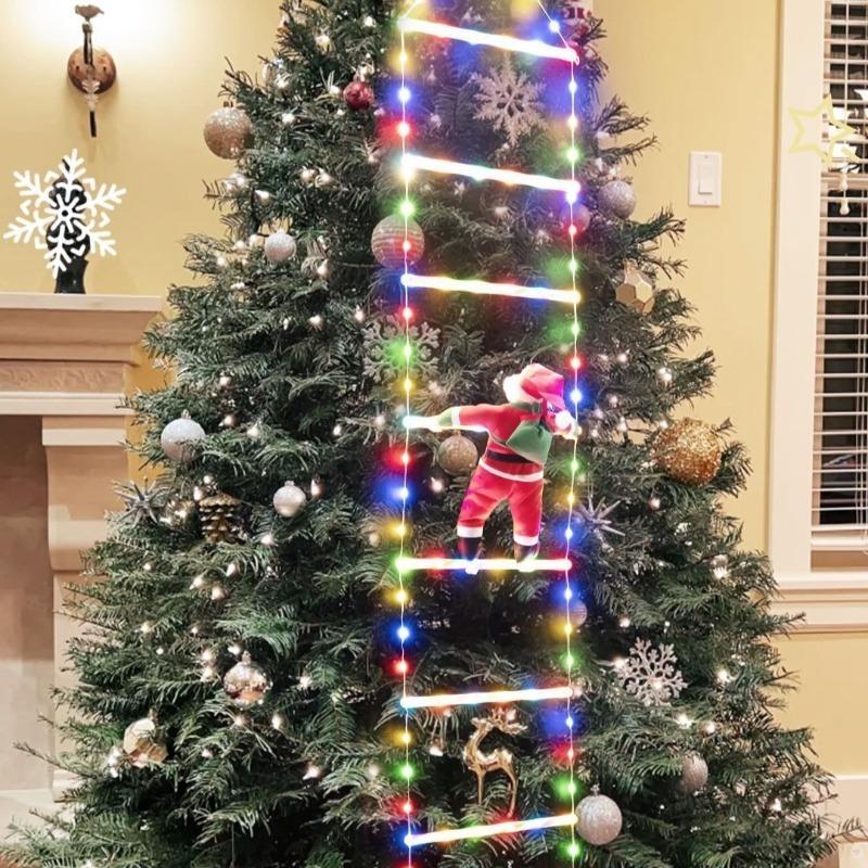 LED Christmas Fairy Lights Ladder Lights with Santa Claus Christmas Tree Lights For Indoor Outdoor Window Garden Home Decoration