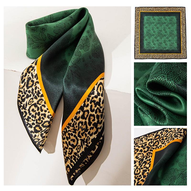 Black Coffee Leaf Print Silk Scarf 65x65cm Elegant Womens Square