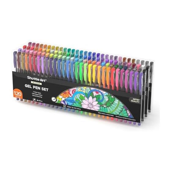 Shuttle Art Gel Ballpoint Pen, Color Pen, 120 Color Set, Water-Based, Colored Ballpoint Pen, Gel Ink, Light Resistant, Water Resistant, Adult