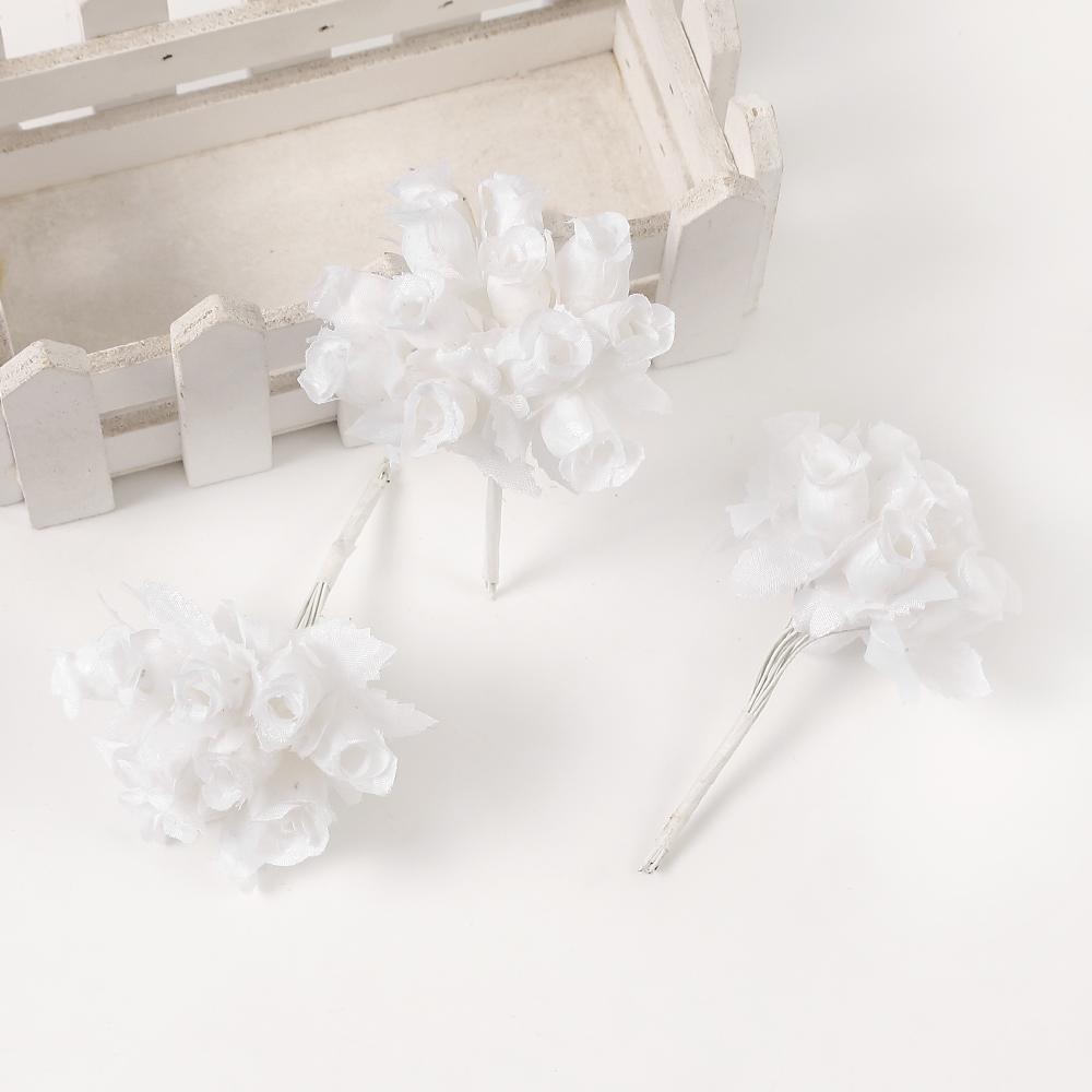 

12 шт./лот Мини Искусственные Розы Букет Шелковые Искусственные Цветы Для Домашнего Декора Свадебного Украшения Крафт Венок Подарочные Аксессуары 12pcs белый