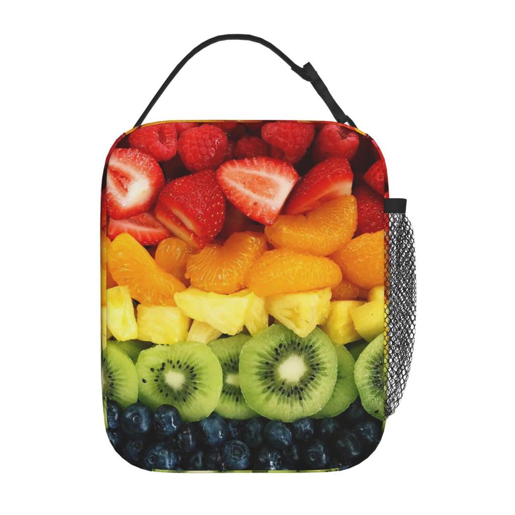 Kiwi Mango Orange Strawberry Fruit Pattern Insulated Lunch Bag for Women Kids Portable Food Boxes Thermal Lunch Box Tote