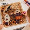 Autumn Atmosphere Wall Decor Halloween Faux Pearl Art DIY Kit, Spooky Cute 3D Beads Painting Crafts, Resin Bead Mosaic Gothic Ghost Pumpkin