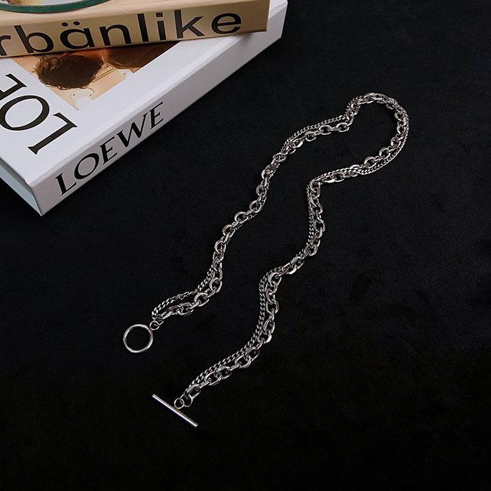 Trendy Minimalist Titanium Steel OT Buckle Necklace: Japanese Korean Fashion for Men and Women, Clubbing Hip Hop Chain Jewelry