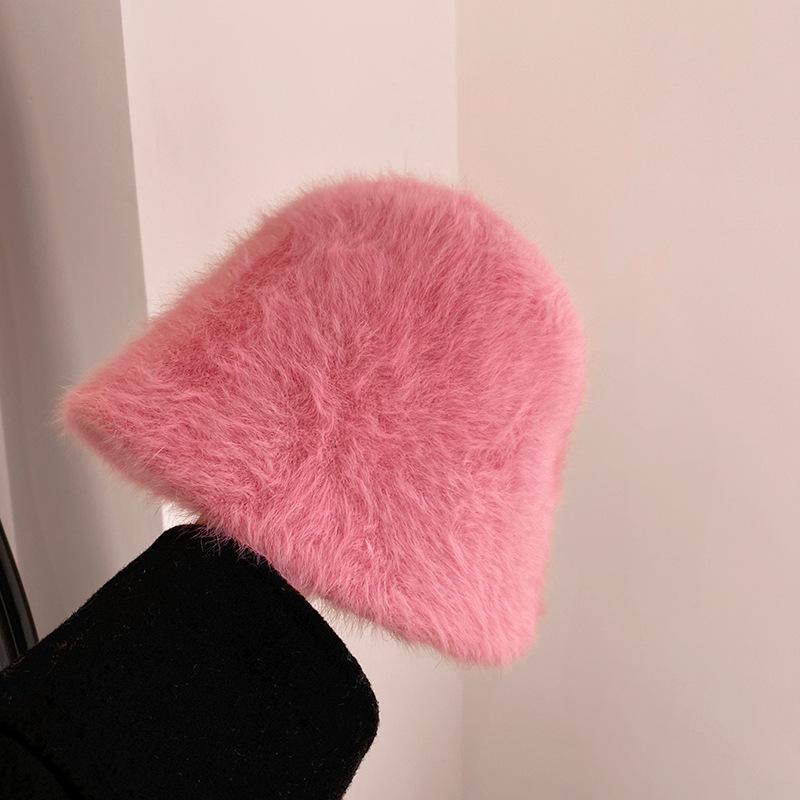 Spring and autumn warmth and versatile, big head circumference, small rabbit fur bucket hat girl